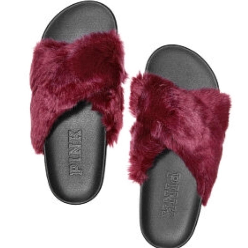 Faux fur victoria secret slides